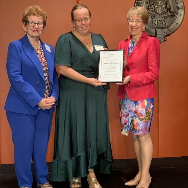 Sponsor: Graduate Women - NSW (GW-NSW), Awardee: Monica McMahon, Her Excellency the Honourable Margaret Beazley ACKC Governor of NSW.. Monica McMahon celebrated at ‘Being an Australian’ awards 