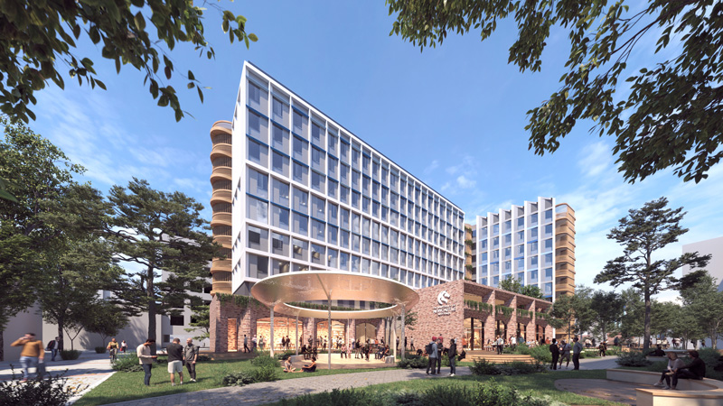 Concept design by Architectus of the proposed University of Newcastle City Campus Student Accommodation.