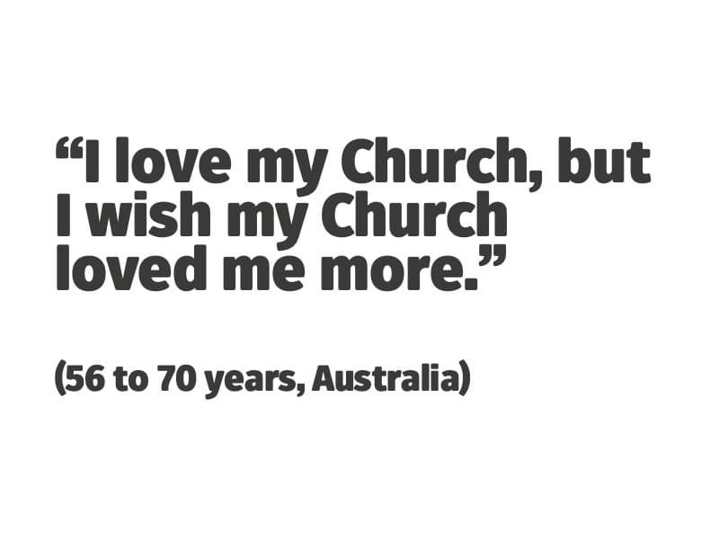 I love my Church, but I wish my Church loved me more. (56 to 70 years, Australia)