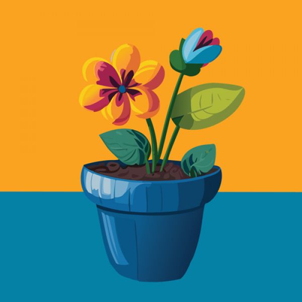 Colourful flower in blue vase - Using text to vector generative AI tools