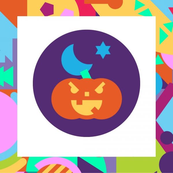 Promotional poster for Halloween Crafts & Friendship Bracelets at the library MakerSpace, featuring a cartoon pumpkin with a hat on a vibrant background.