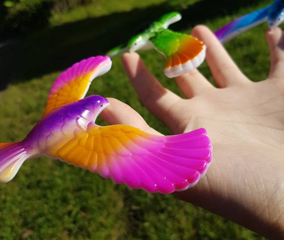3 balacing birds on persons fingers