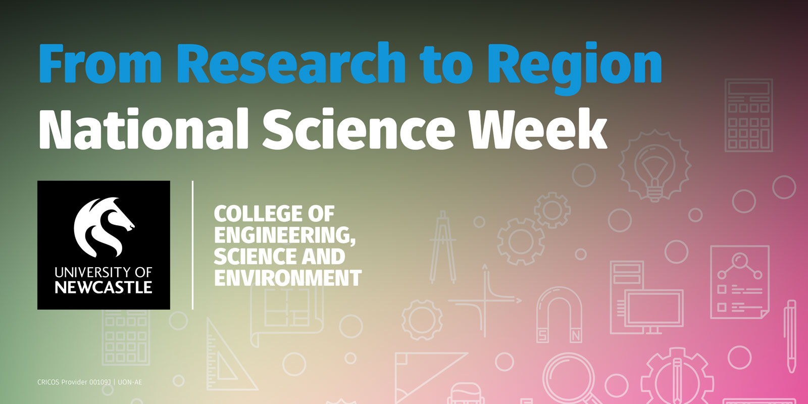Decorative only. Copy: From Research to Region, National Science Week.