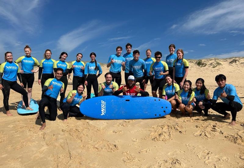 Surf lessons at Nobbys Beach, Newcastle.