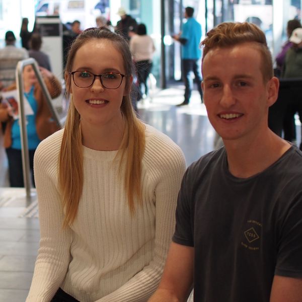 Students sitting in NeW Space foyer. Students begin a NeW era of learning 