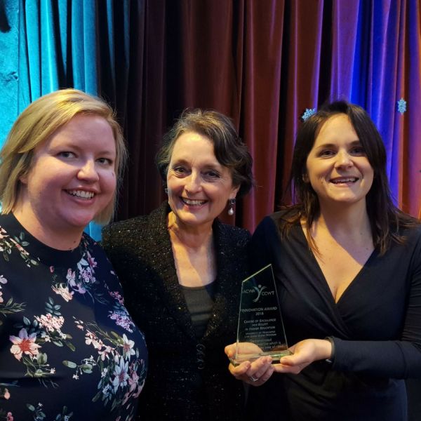 UON's Emily Fuller and Louise Rak with Minister Pru Goward. Innovation award for Live Learn Grow Program 