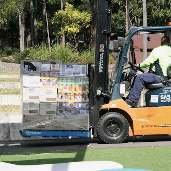 forklift moving food supplies