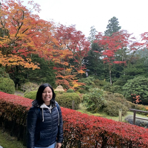 Josiebel exploring gardens in Hong Kong