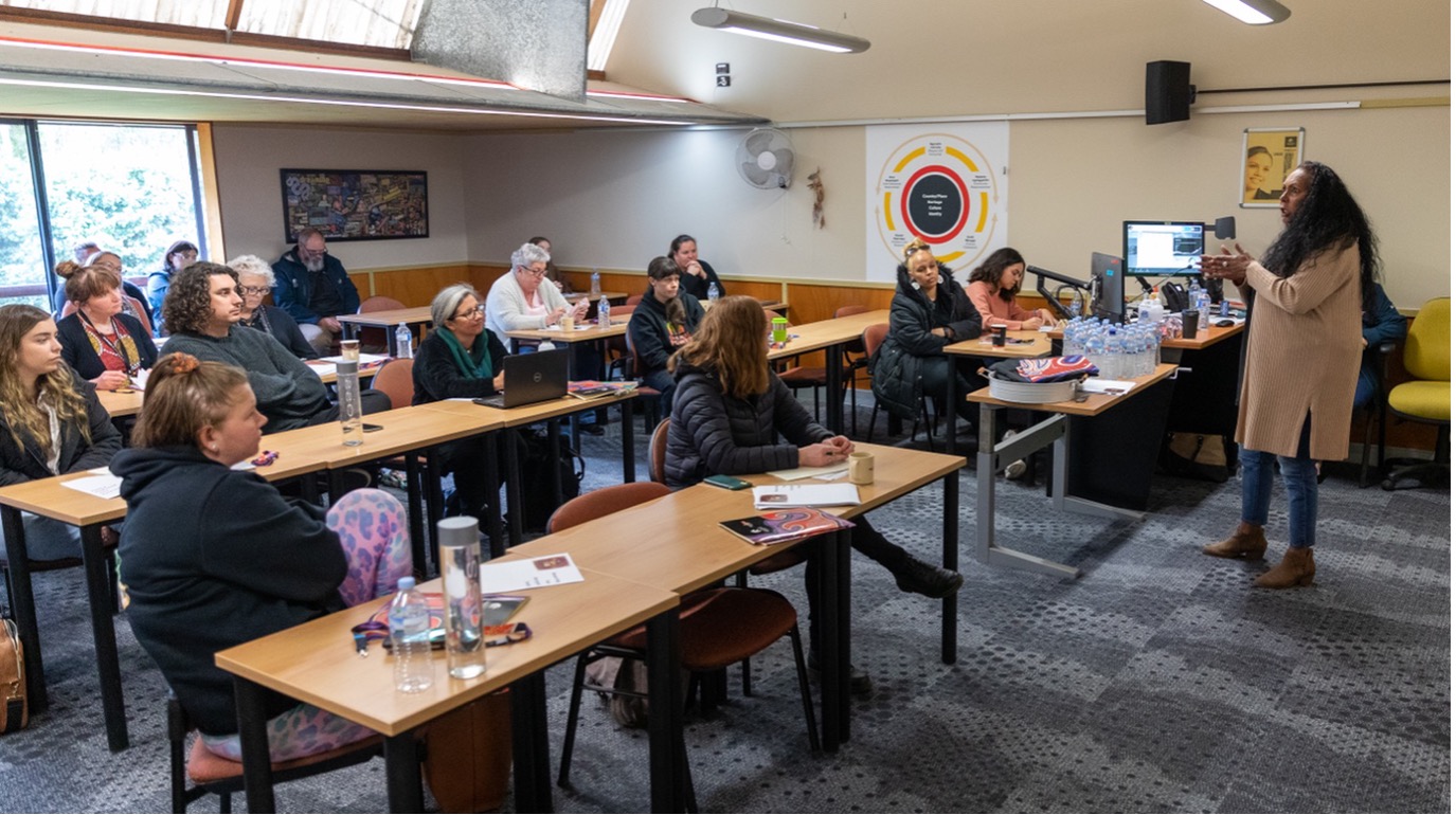 A full classroom take part in the Wollotuka family tracing workshop