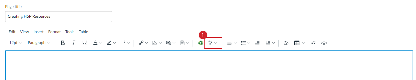 Apps button This is a screenshot of the Apps Button available when editing a page on Canvas