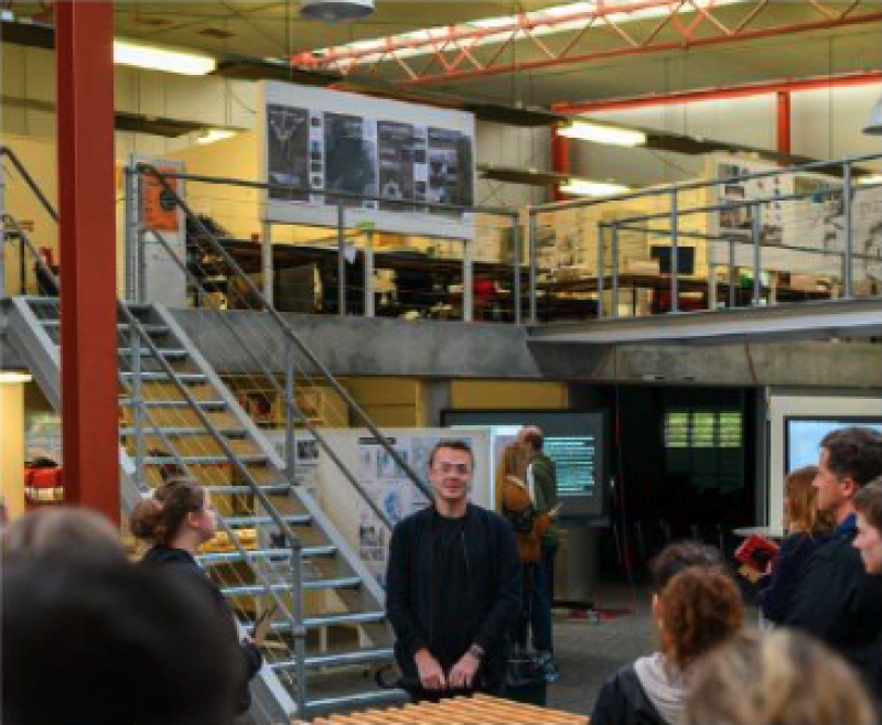 An architecture student in the design studio