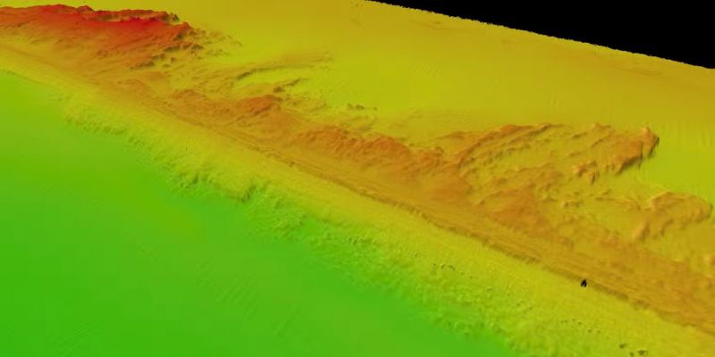Heat map detailing drowned coastal dunes on the continental shelf, 60-100m below present sea level, near Wollongong NSW.