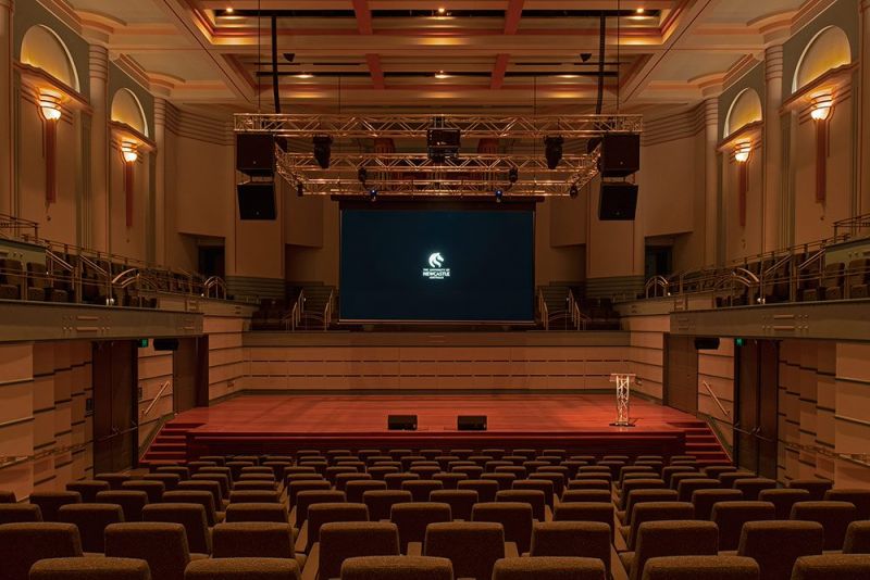view of the concert hall seating and presentation screen