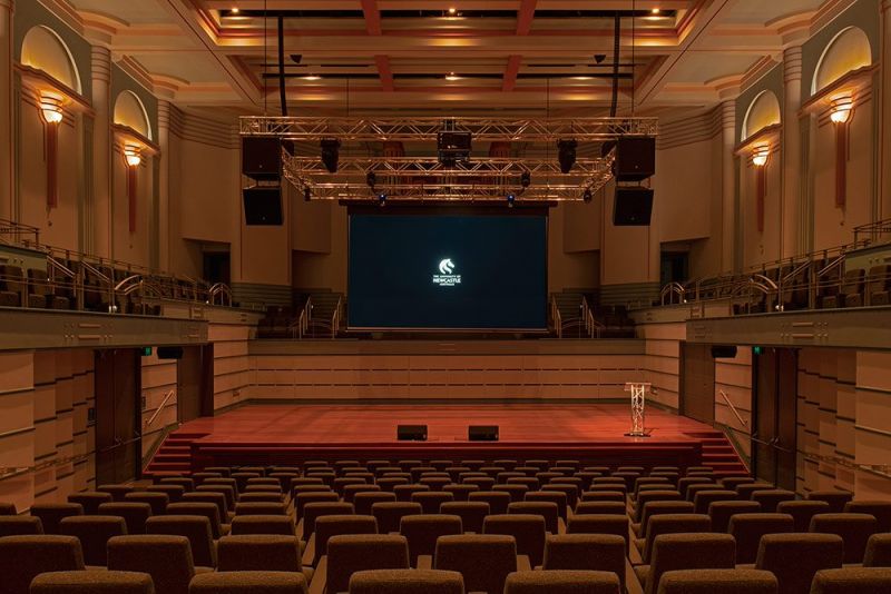 view of the concert hall seating and presentation screen