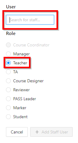 Screenshot for enrolling staff into Canvas