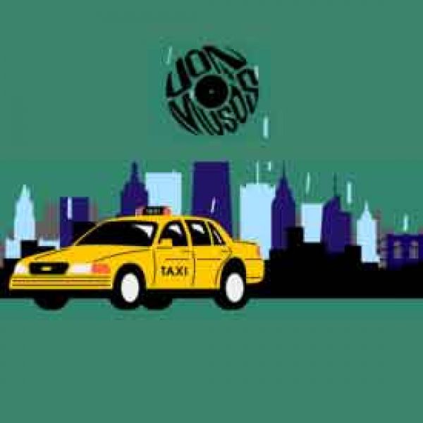 Ordinary days no text taxi and city scape on green background with record logo