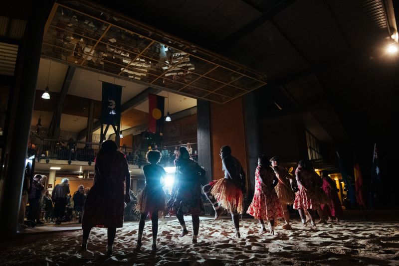 Dancers perform at the Wollotuka Institute