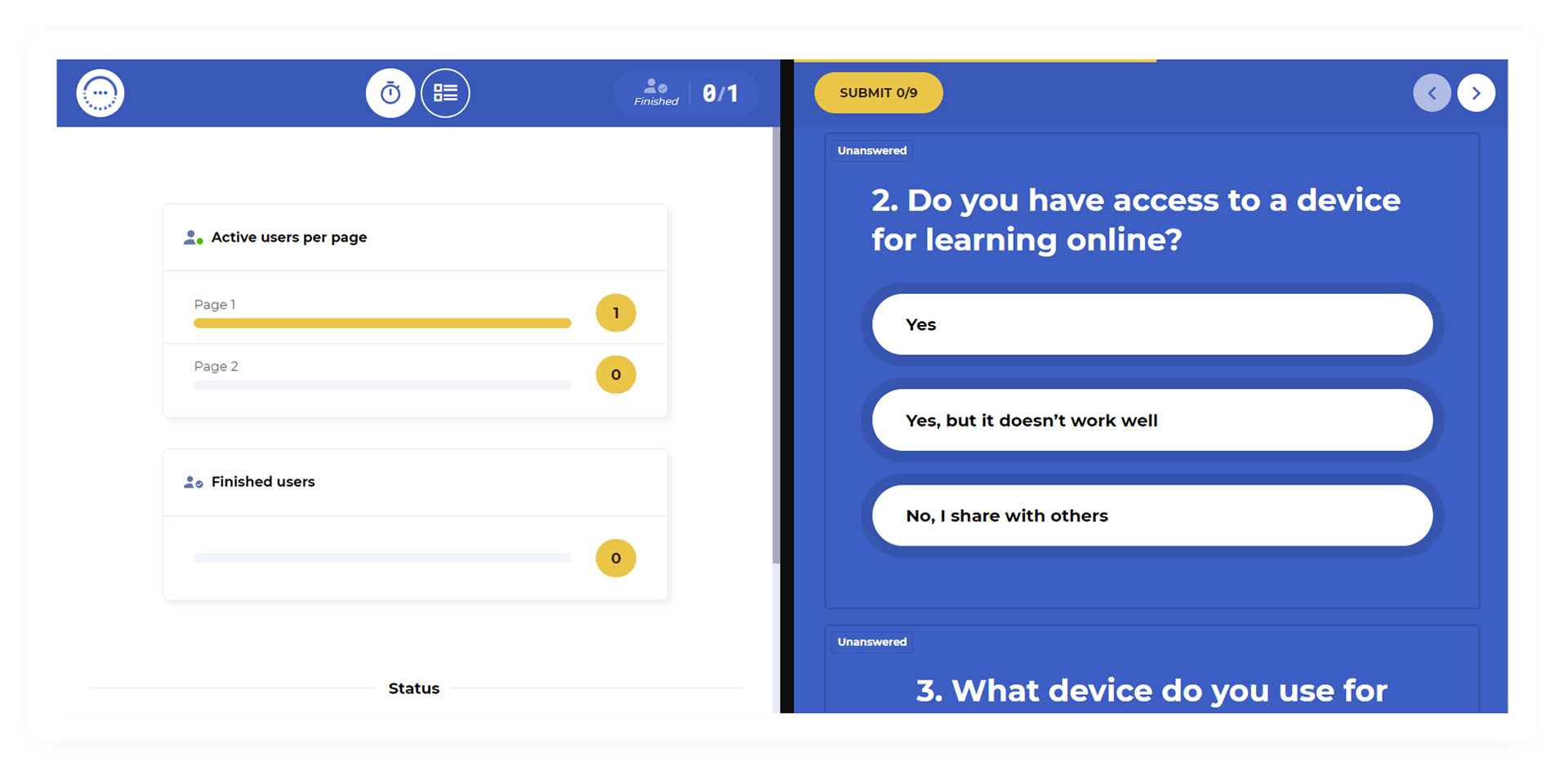 Picture showing an example of Multipoll in student and present view