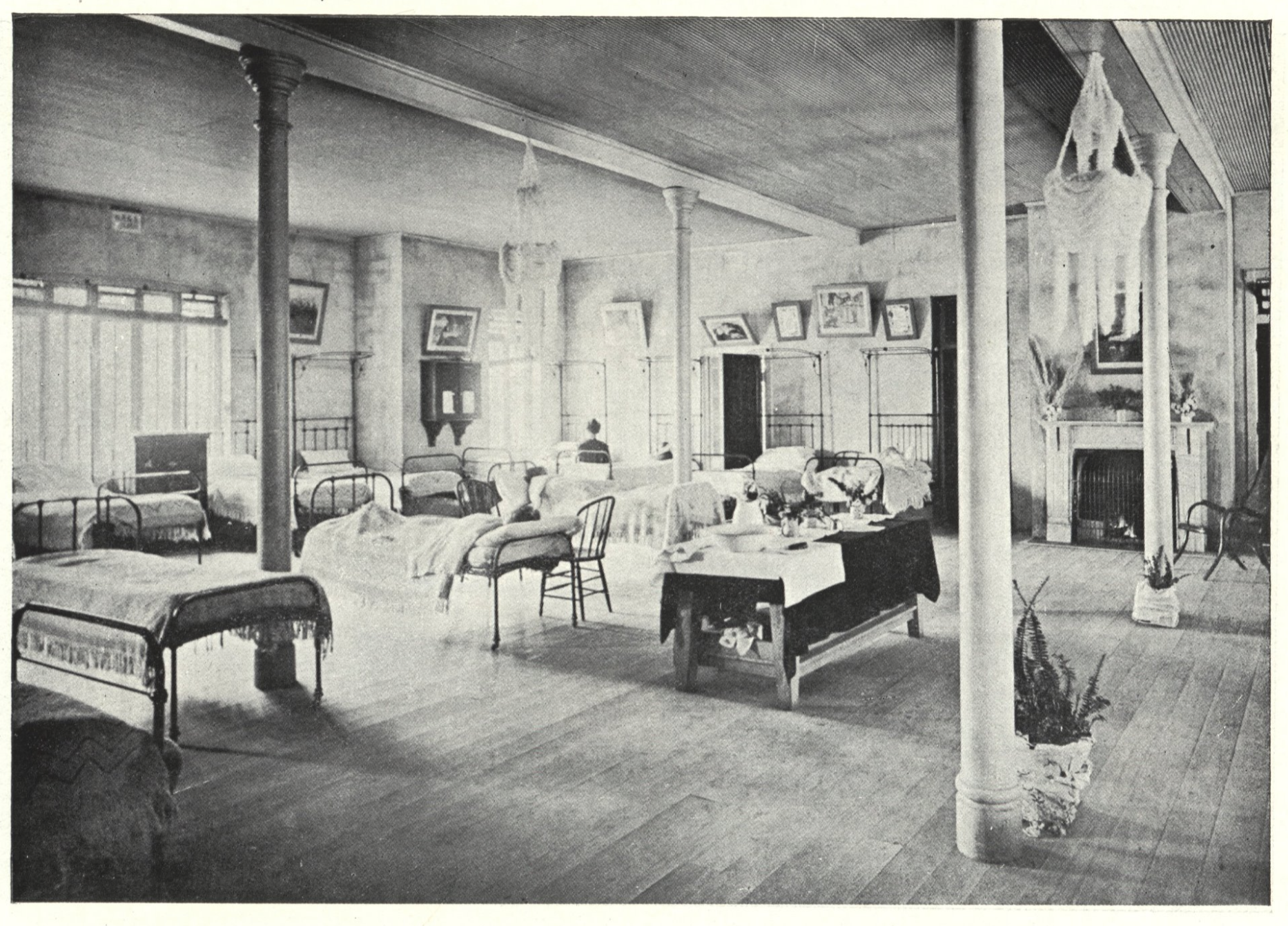 An old photographic image of the interior of a hospital