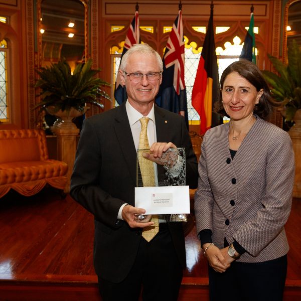 Laureate Prof Nicholas Talley and NSW Premier Gladys Berejiklian. Neurogastroenterologist named NSW Scientist of the Year