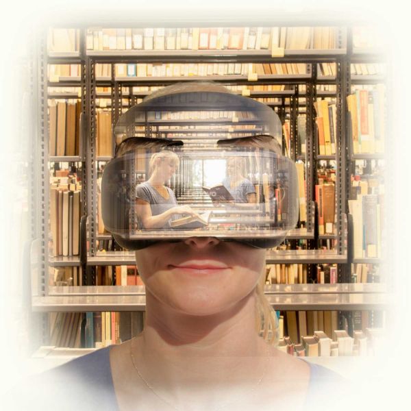 Woman wearing Virtual Reality goggles