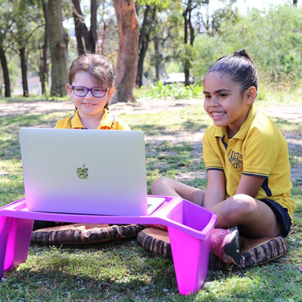 Edgeworth Heights Public School kindergarten students Holly and Acacia zoom their penpal Margaret