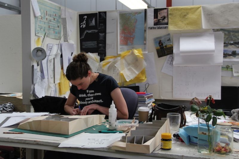 An architecture student in the design studio