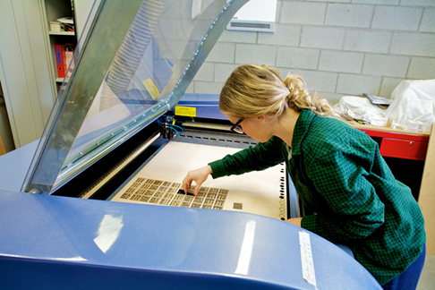 A student working in the digital design studio