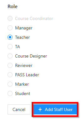 Screenshot for adding staff to Canvas course