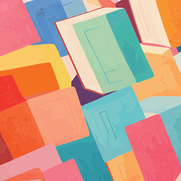 Colourful abstract graphic artwork of books