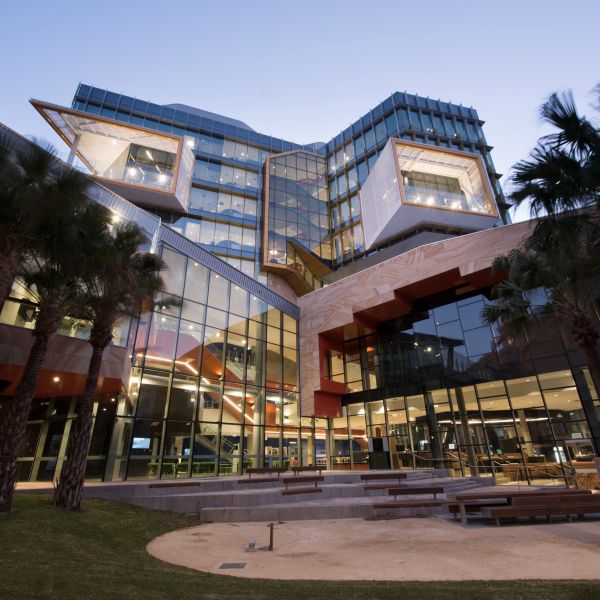 Nuspace building from the outside, looking up from a low angle. University of Newcastle science subjects on the rise in global rankings