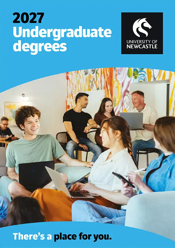Multiple university students with University branding in the corners
