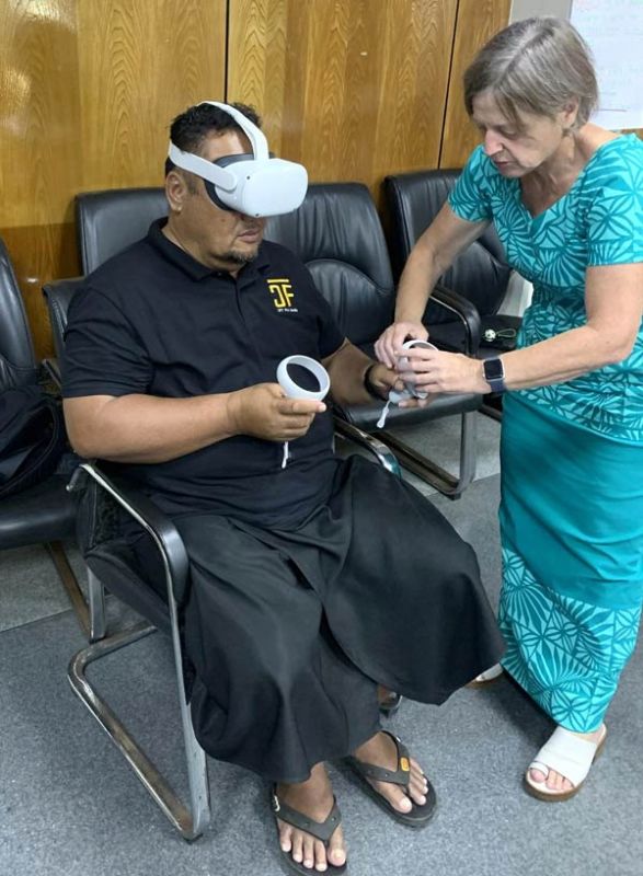A person undertaking VR training in Somoa 