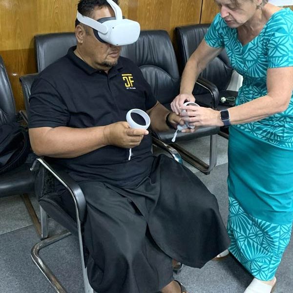 A person undertaking VR training in Somoa 