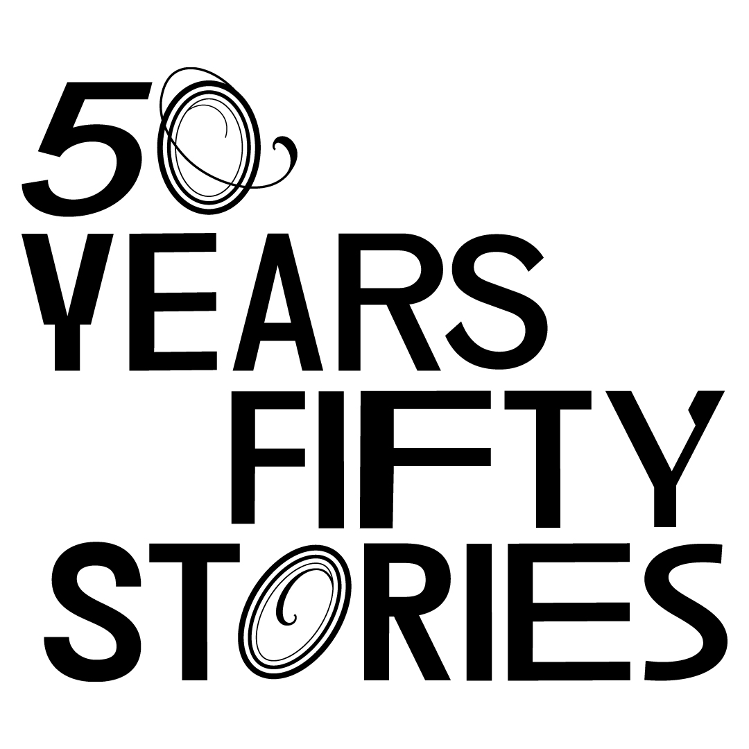 Logo tile that reads "50 Years Fifty Stories"