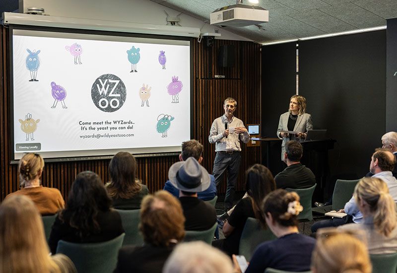 A man presenting a pitch to a group of people