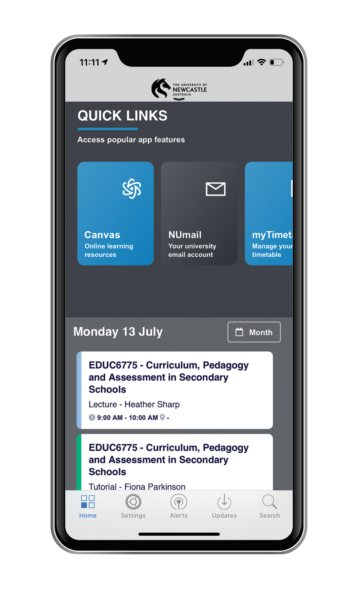 phone displaying the myUni app