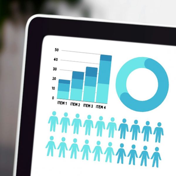 Infographic image on computer screen - Creating infographics