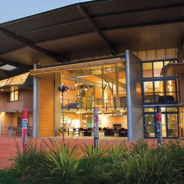 Outside the Wollotuka Institute at dusk. Achievements and sound financial result captured in 2023 Annual Report