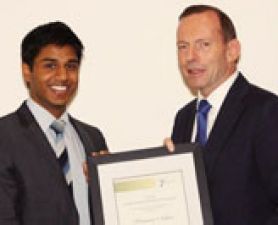 Mr Kumaran Nathan with Prime Minister Tony Abbott. General Sir John Monash Scholarships