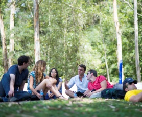 Students chatting on the grass at our Newcastle campus
