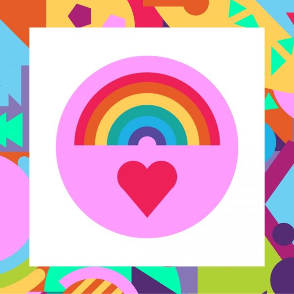 Colourful graphic celebrating Pride Week featuring a rainbow and heart