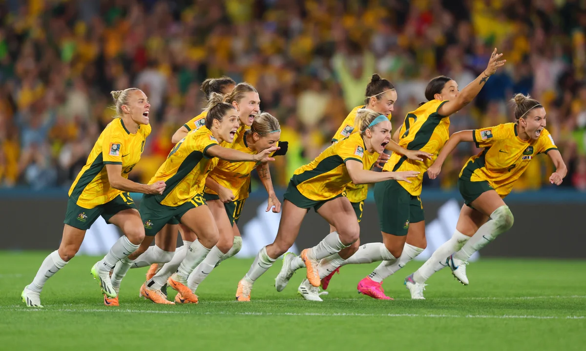 Matildas football team running after winning