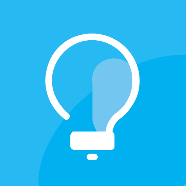 Blue background. White lightbulb