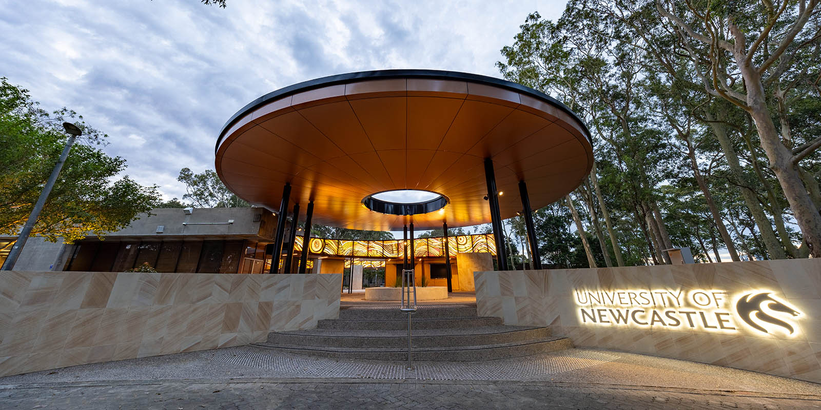 The entrance of University of Newcastle campus