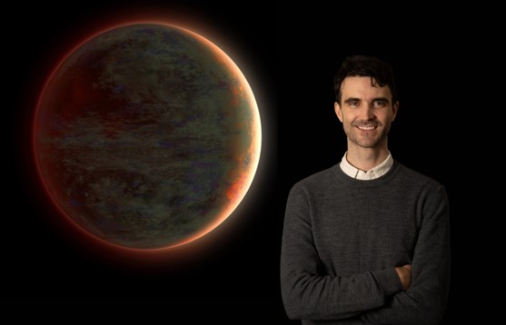 Dr Evans-Soma pictured with an artist impression of "Tylos" by Patricia Klein.