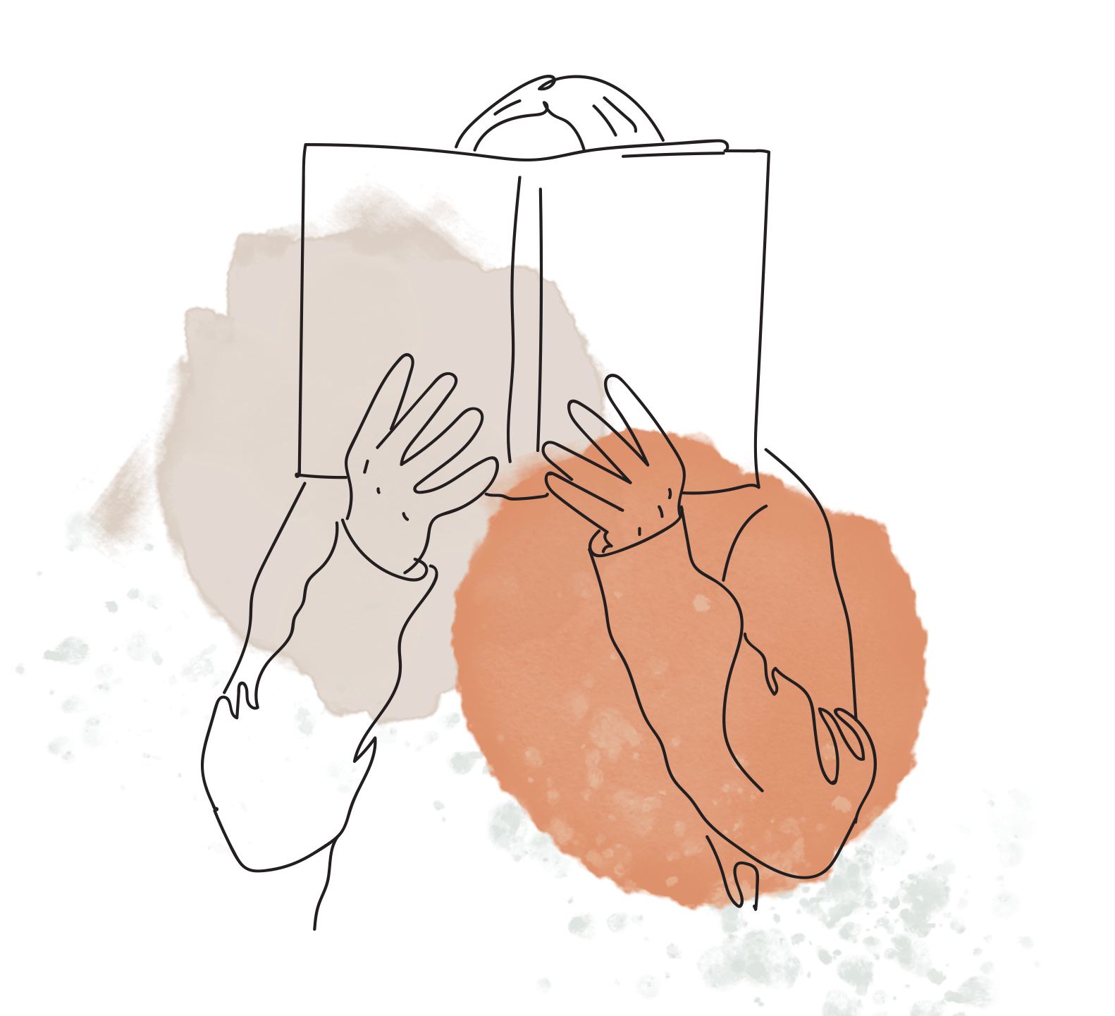 The watercolour illustration of a student reading a book, their face hiding behind the book