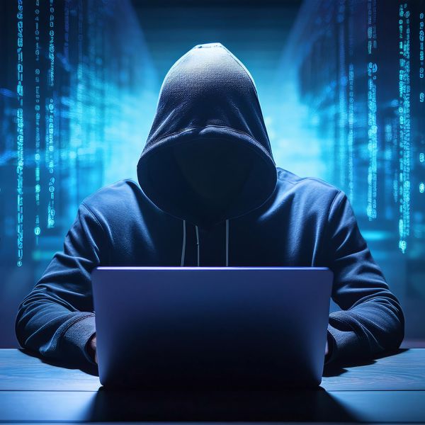 a dark silhouette of a person at a laptop wearing a hood. National intelligence funding secured to turn hackers’ thinking against them.