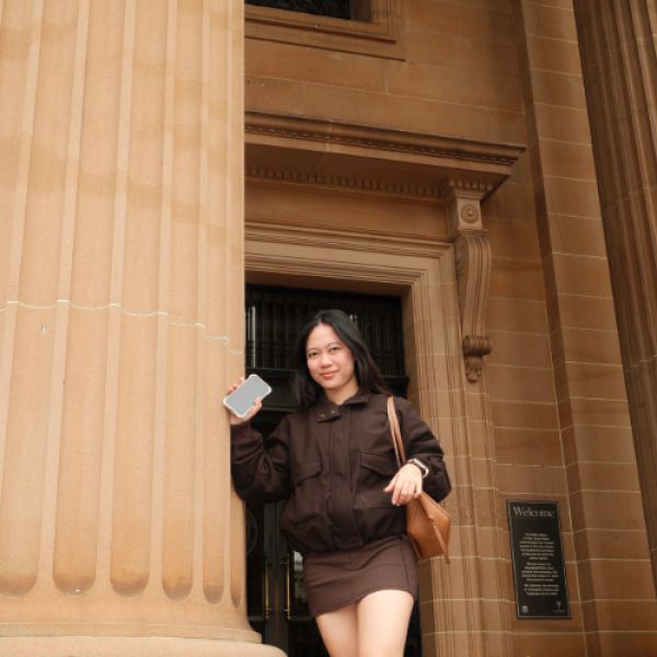 student on stairs