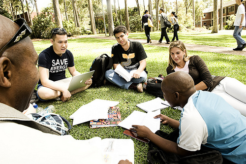 Student Sitting on grass studying